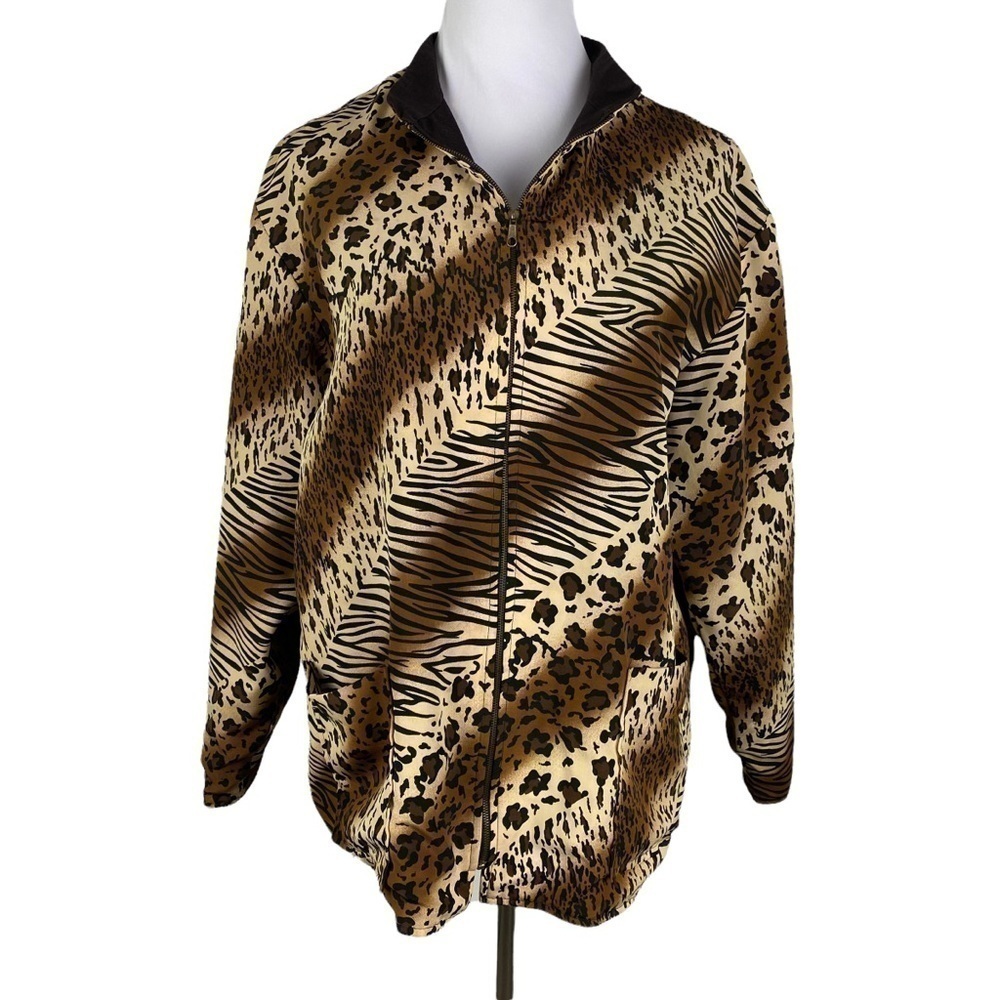 Wear On Earth Vintage Reversible Leopard Tiger Print Full Zip Jacket Women's‎ L